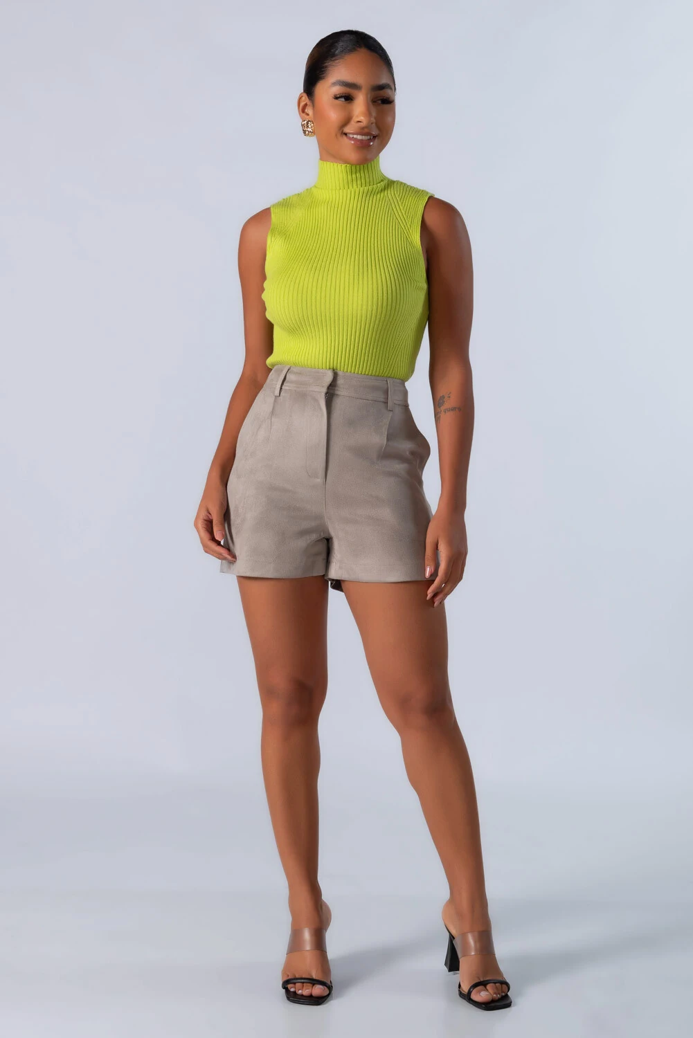 Regata Cropped em Tricot Canelado com Gola Alta - Laranja - Imagem 15