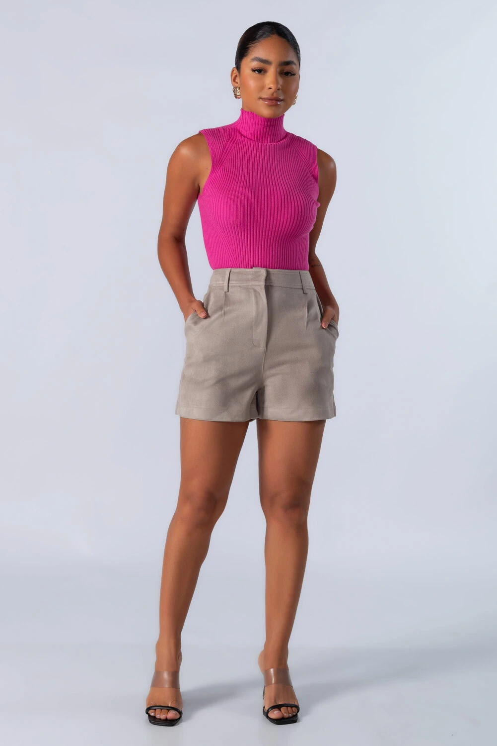 Regata Cropped em Tricot Canelado com Gola Alta - Laranja - Imagem 7