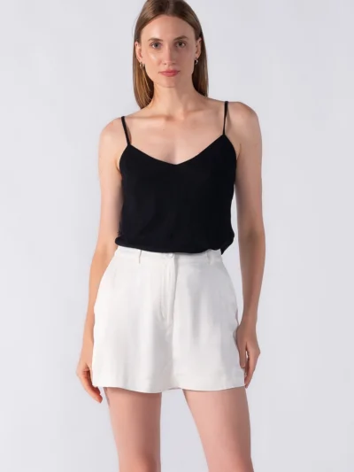 Shorts Saia Acetinado com Bolsos e Forro em Algodão - OFF WHITE
