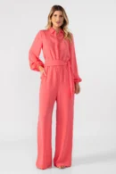 Macacão Pantalona em Alfaiataria com Gola Camisa e Faixa
