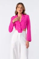 Blazer Curto Forrado com Recorte em V - Rosa
