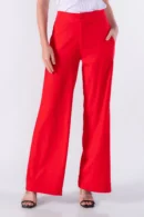 Calça Pantalona em Viscolinho com Botão Forrado e Bolsos - Vermelha
