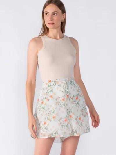 Shorts em Chiffon Estampado com Cós de Elástico e Bolsos - Azul