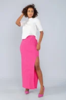 Saia Longuete em Malha Canelada com Fenda Lateral - Pink